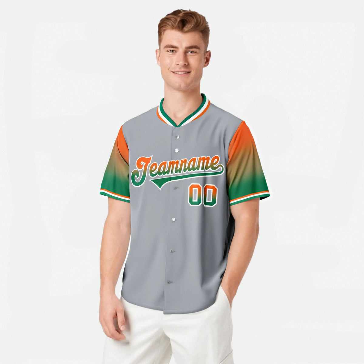 Custom Gray Orange-Kelly Green Gradient Fashion Authentic Baseball Jersey