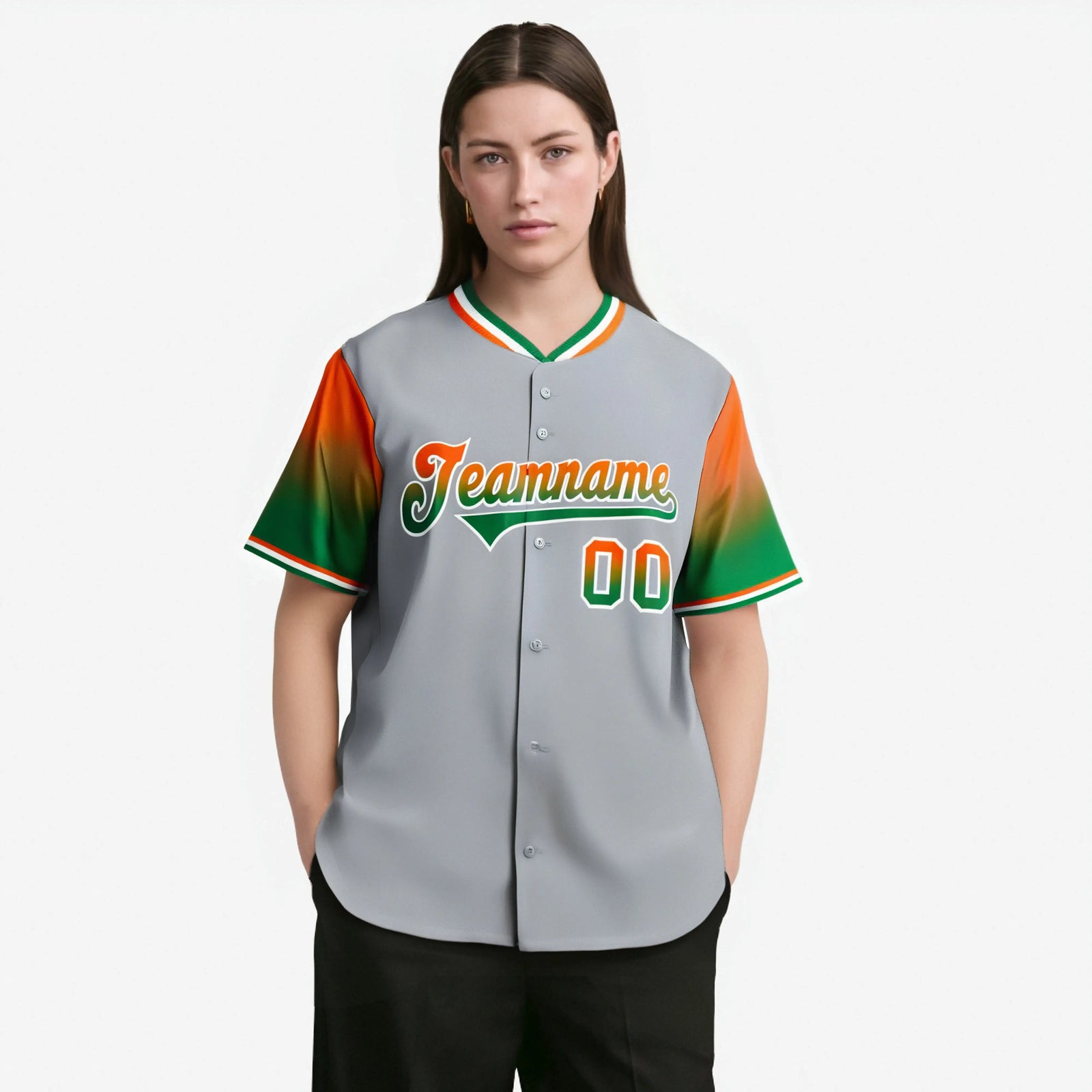 Custom Gray Orange-Kelly Green Gradient Fashion Authentic Baseball Jersey