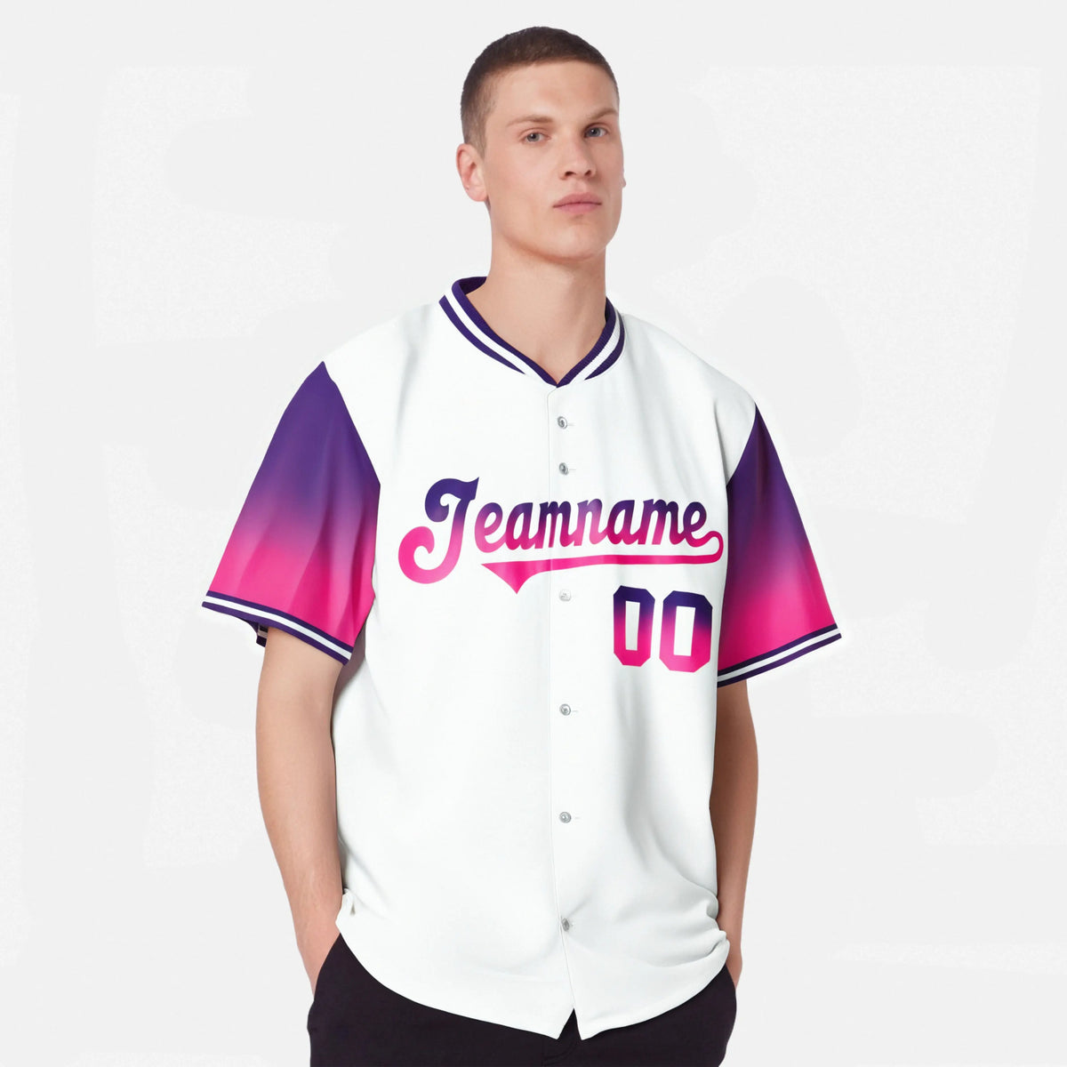 Custom White Purple-Pink Gradient Fashion Authentic Baseball Jersey