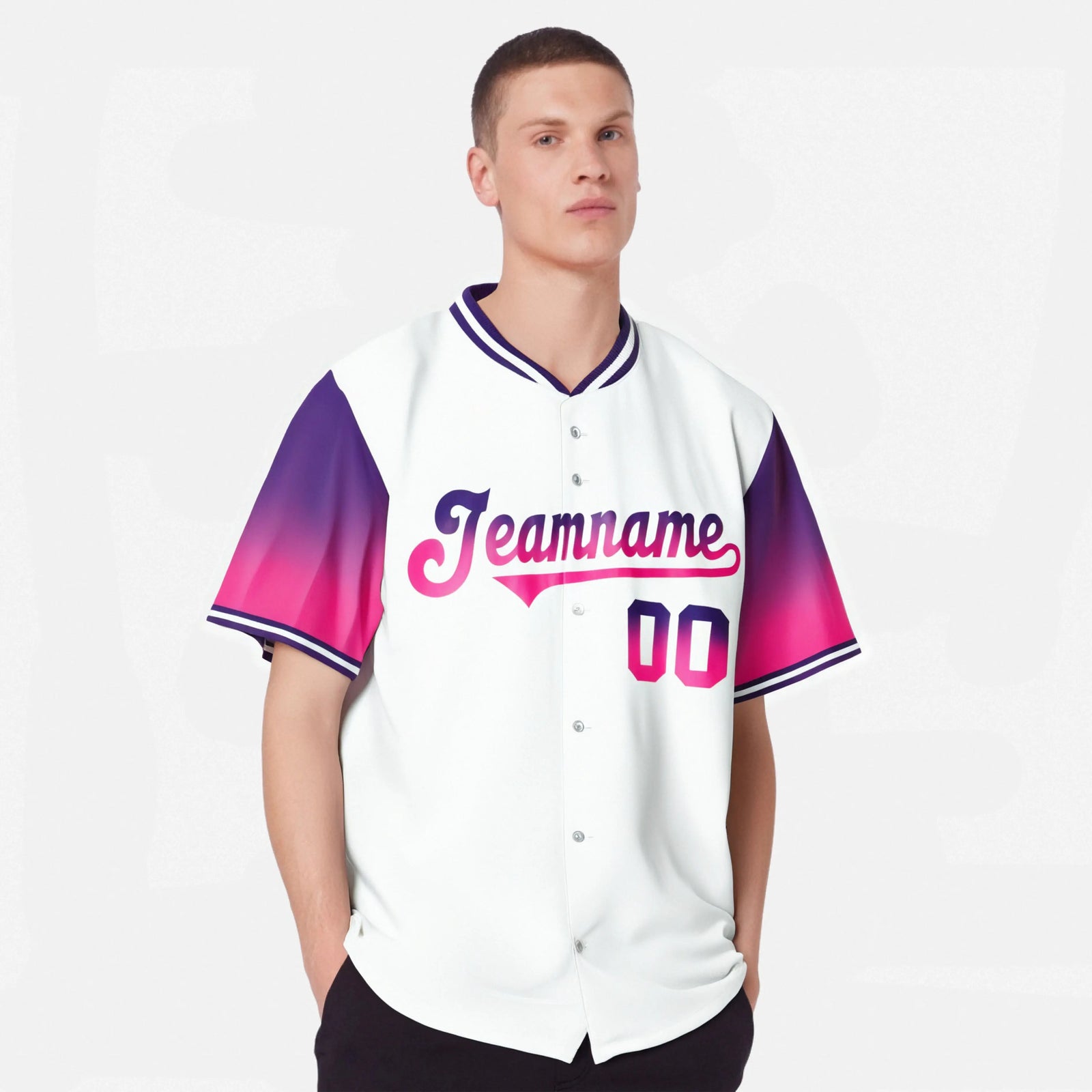 Custom White Purple-Pink Gradient Fashion Authentic Baseball Jersey