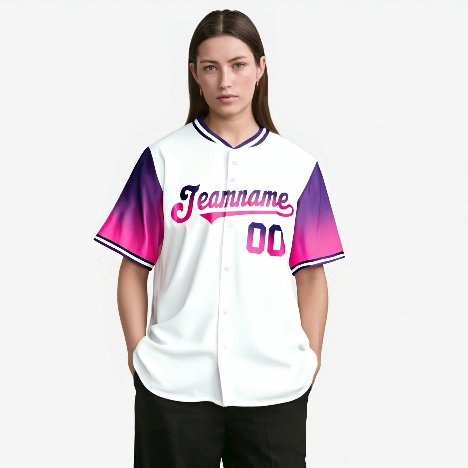 Custom White Purple-Pink Gradient Fashion Authentic Baseball Jersey
