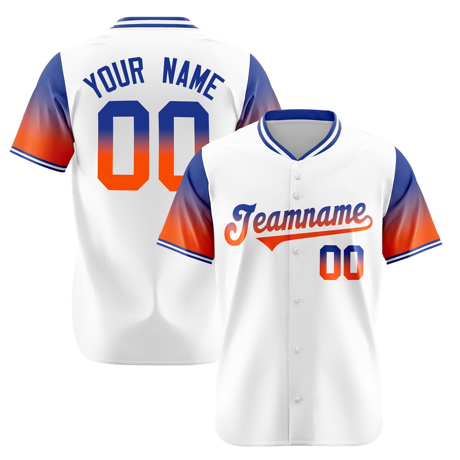 Custom White Royal Blue-Orange Gradient Fashion Authentic Baseball Jersey