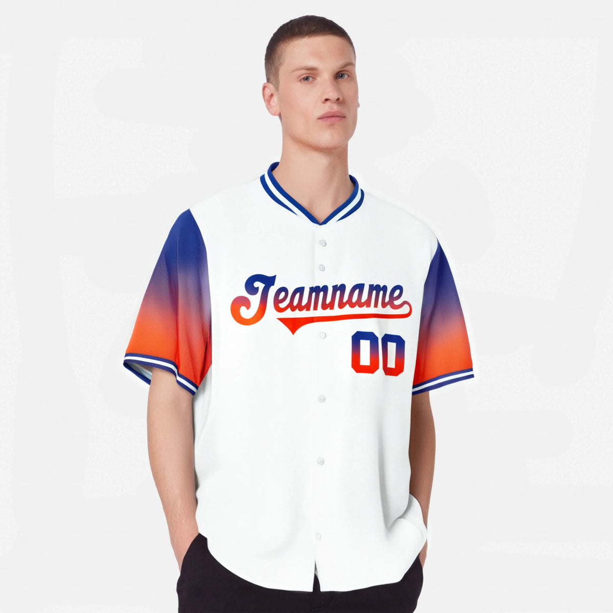 Custom White Royal Blue-Orange Gradient Fashion Authentic Baseball Jersey