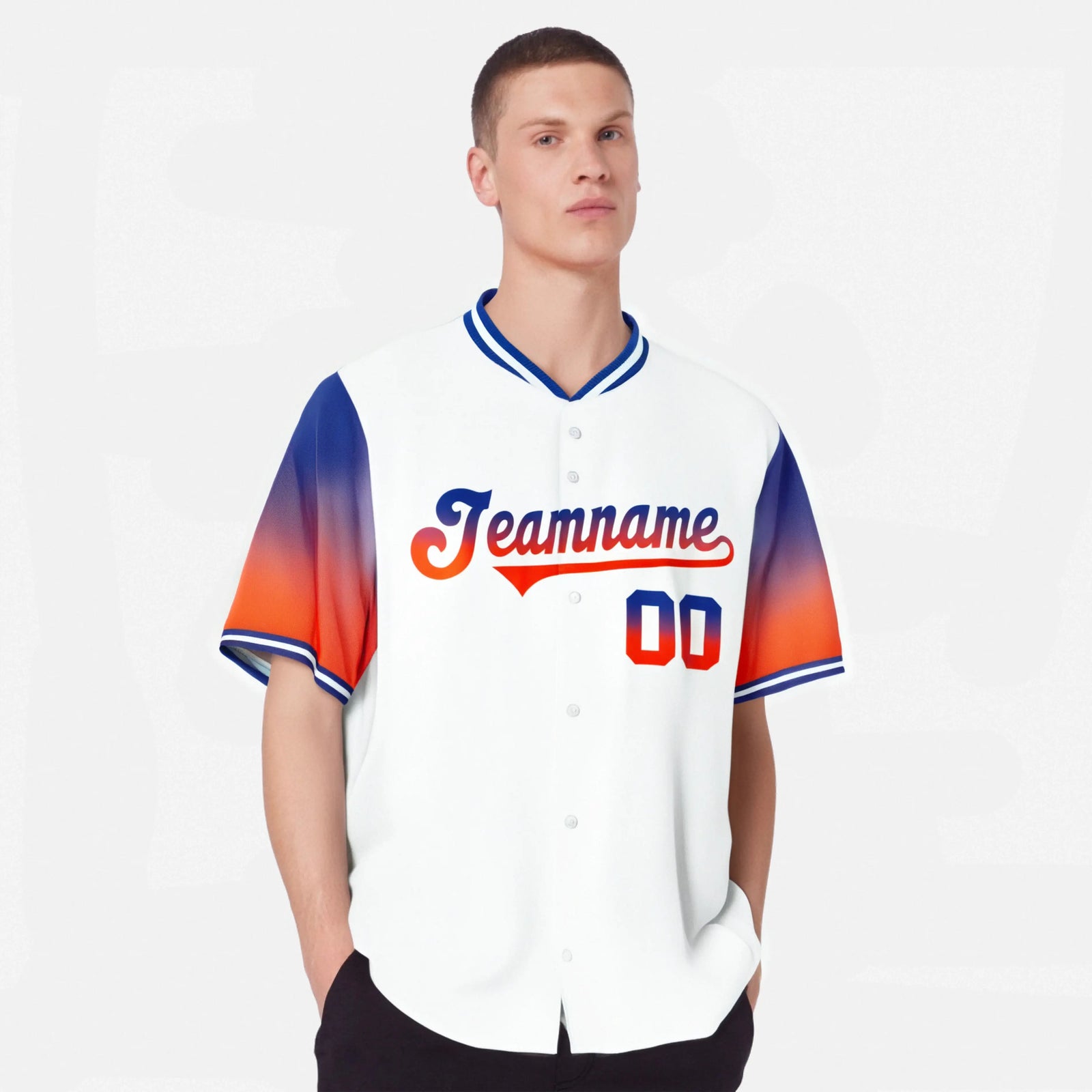 Custom White Royal Blue-Orange Gradient Fashion Authentic Baseball Jersey