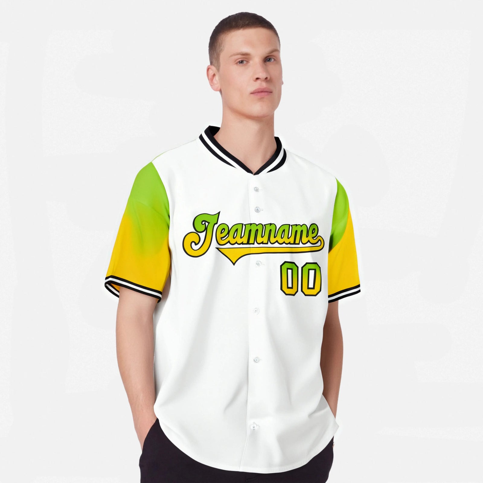 Custom White Neon Green-Gold Gradient Fashion Authentic Baseball Jersey