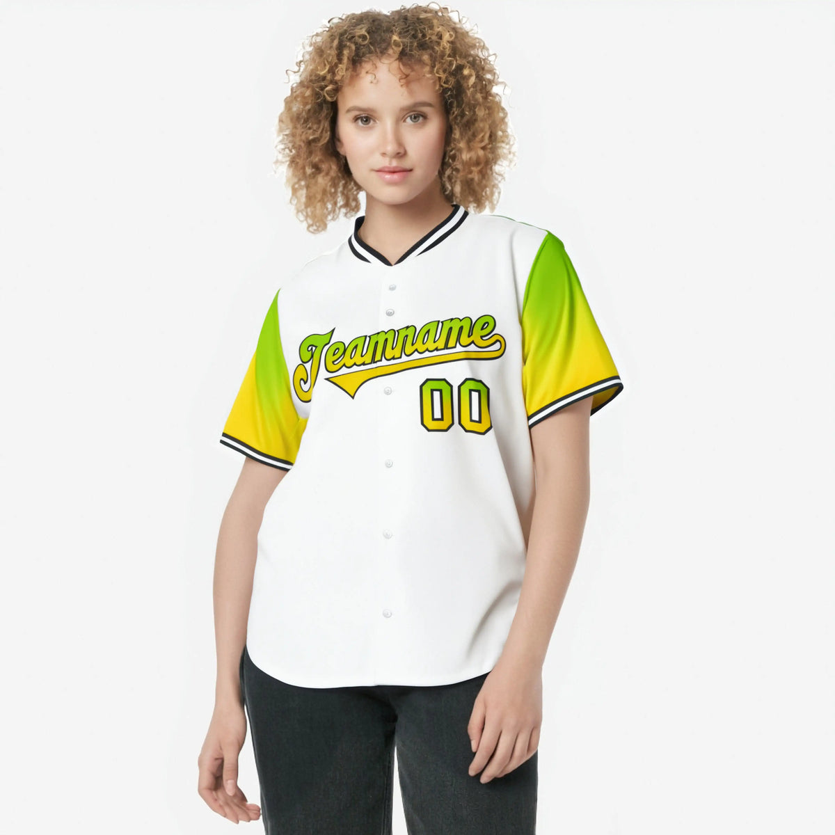 Custom White Neon Green-Gold Gradient Fashion Authentic Baseball Jersey