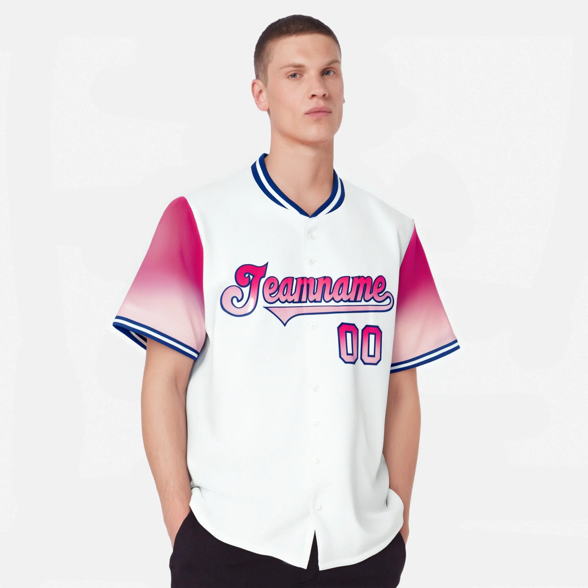 Custom White Pink-Light Pink Gradient Fashion Authentic Baseball Jersey