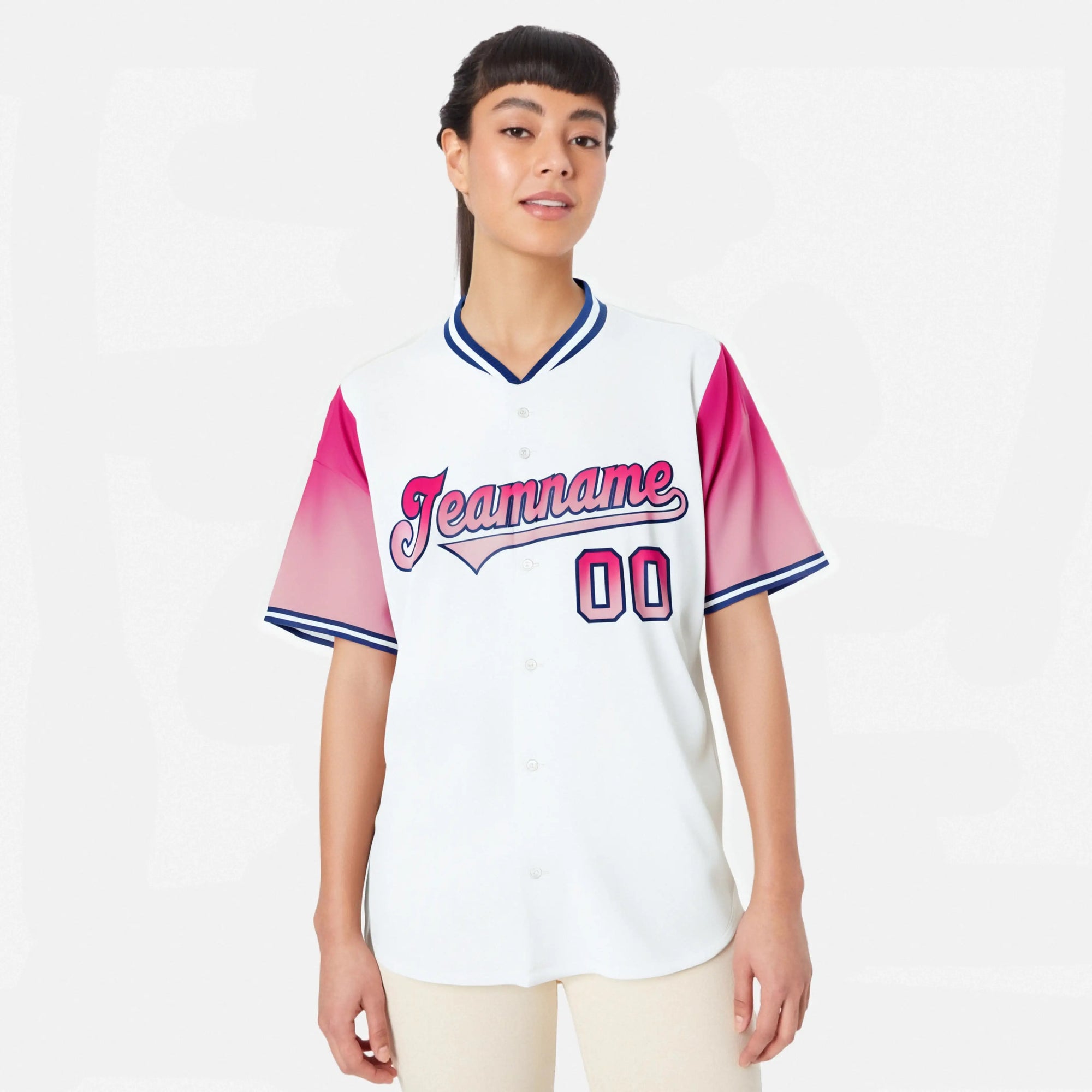 Custom White Pink-Light Pink Gradient Fashion Authentic Baseball Jersey