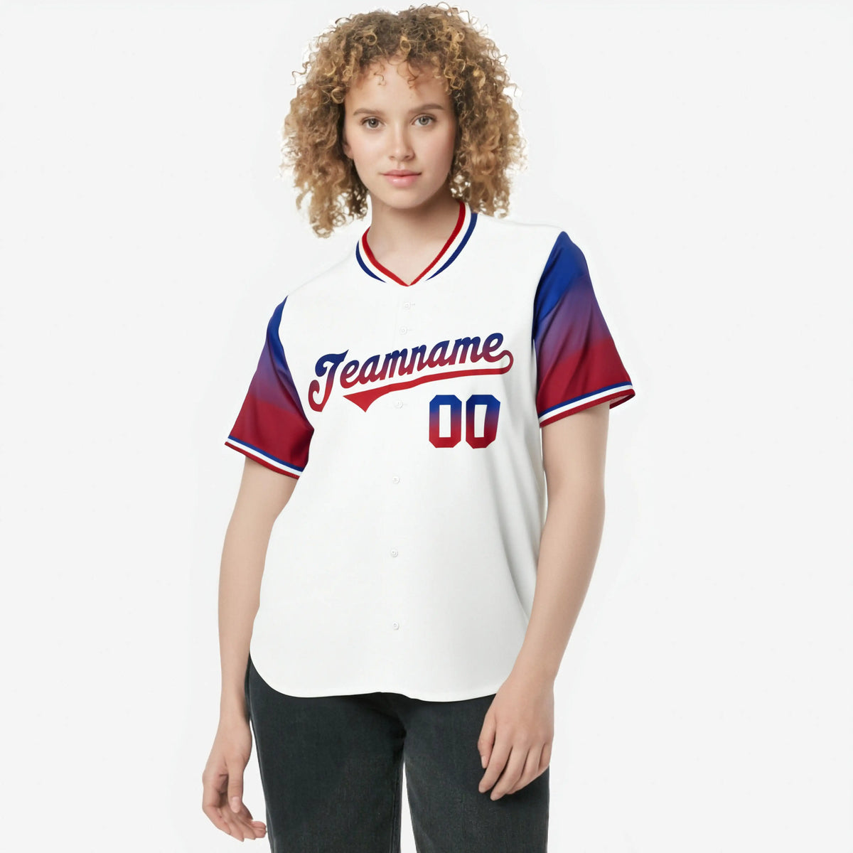 Custom White Royal Blue-Red Gradient Fashion Authentic Baseball Jersey