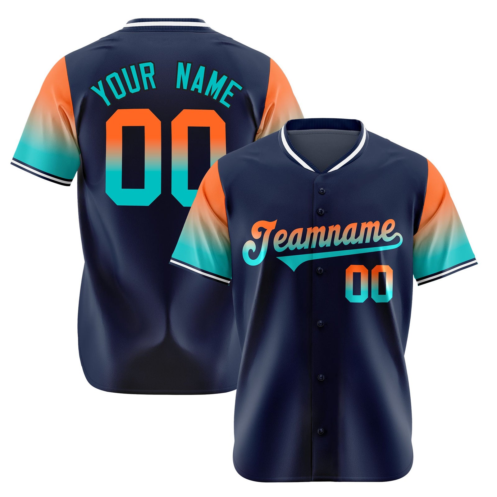 Custom Navy Orange-Aqua Gradient Fashion Authentic Baseball Jersey