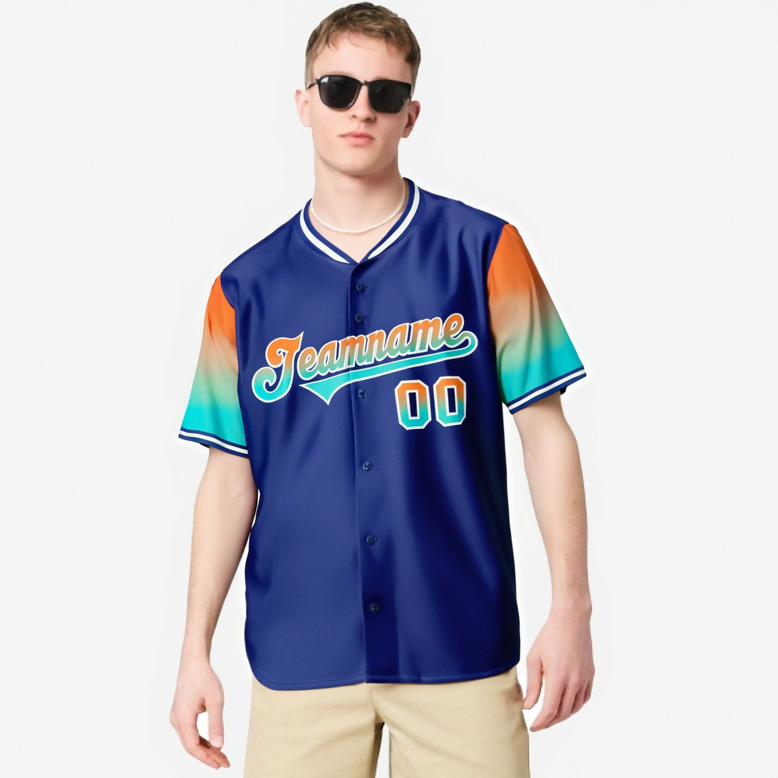 Custom Royal Blue Orange-Aqua Gradient Fashion Authentic Baseball Jersey