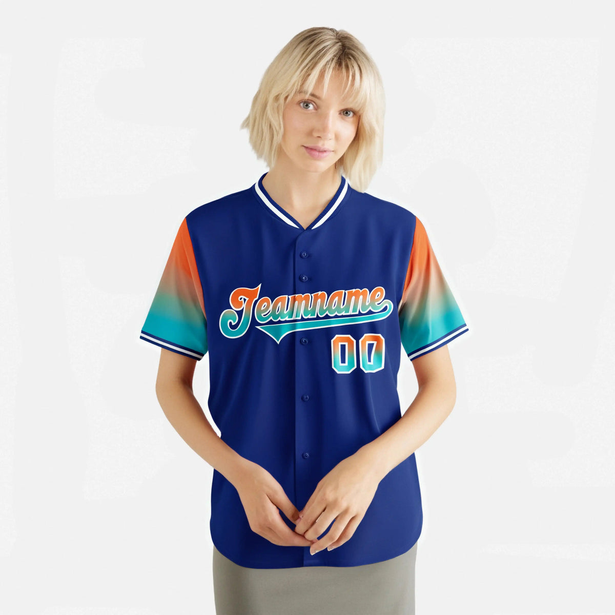 Custom Royal Blue Orange-Aqua Gradient Fashion Authentic Baseball Jersey