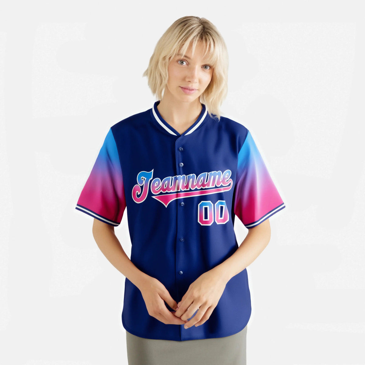 Custom Royal Blue Powder Blue-Pink Gradient Fashion Authentic Baseball Jersey