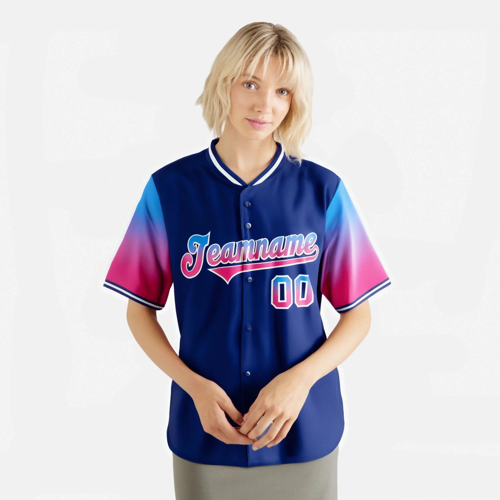 Custom Royal Blue Powder Blue-Pink Gradient Fashion Authentic Baseball Jersey