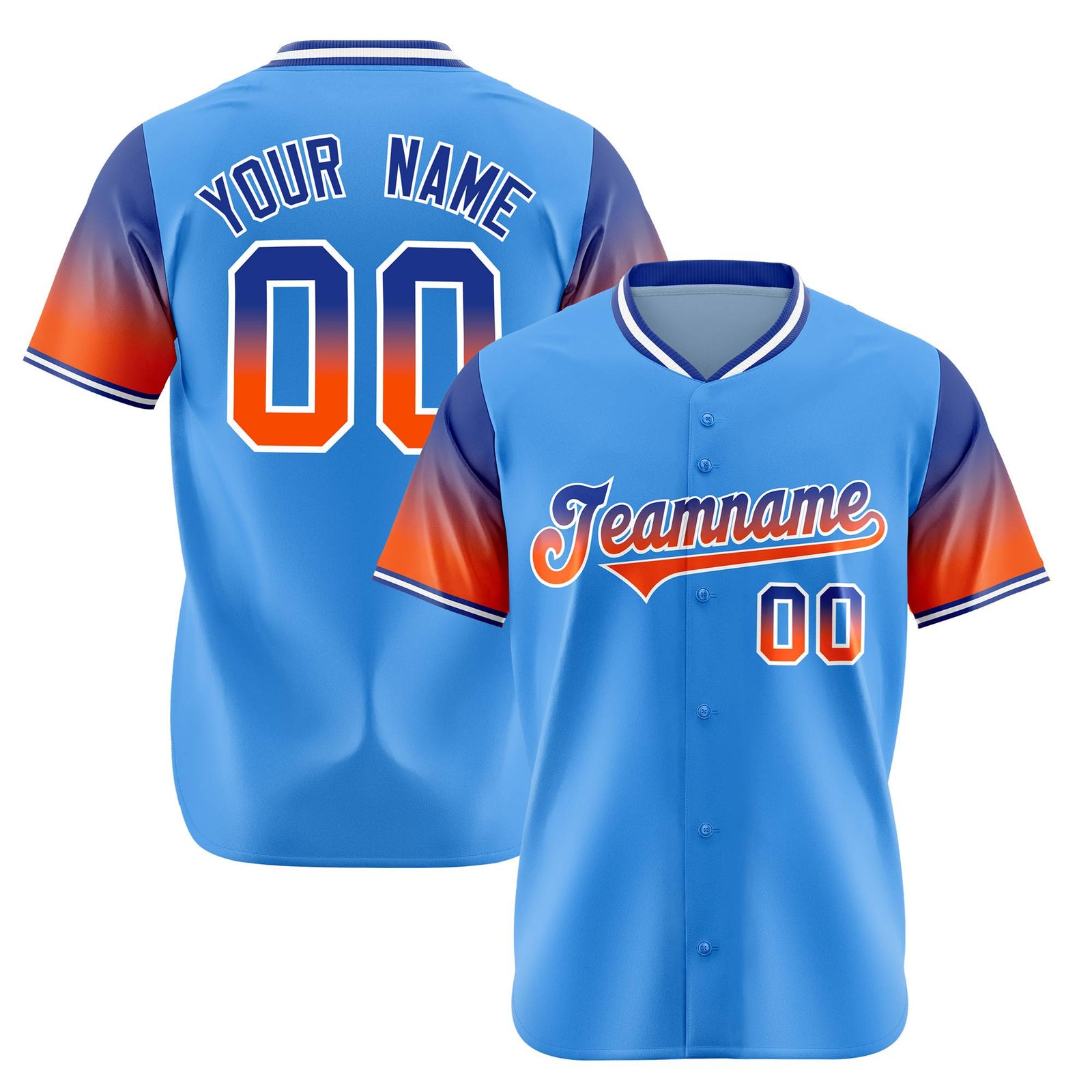 Custom Powder Blue Royal Blue-Orange Gradient Fashion Authentic Baseball Jersey