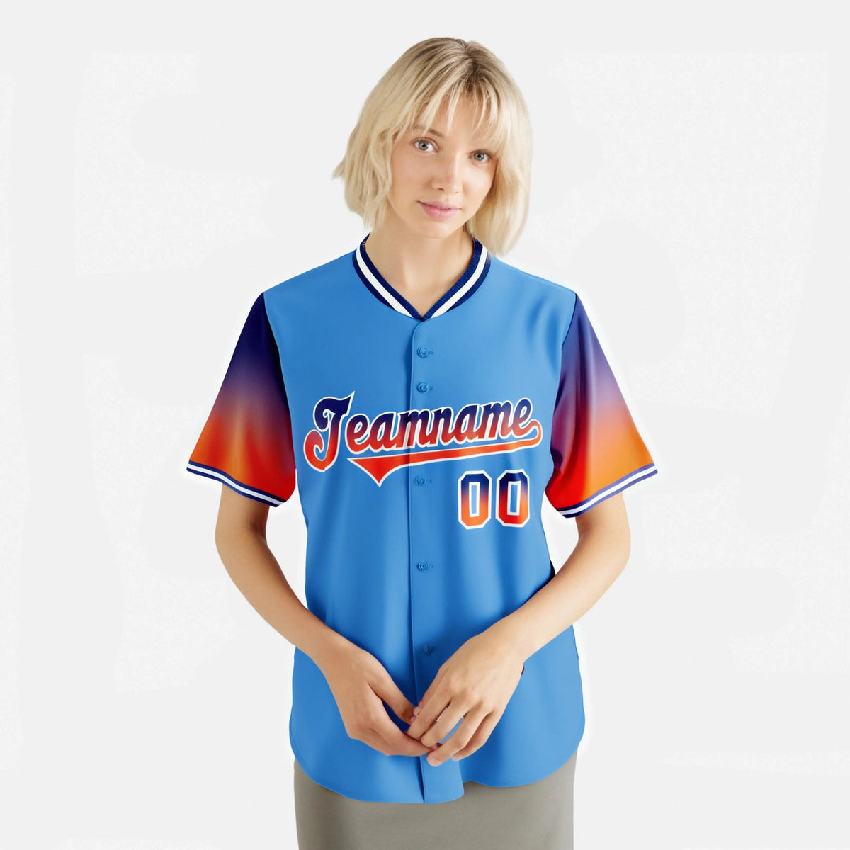 Custom Powder Blue Royal Blue-Orange Gradient Fashion Authentic Baseball Jersey