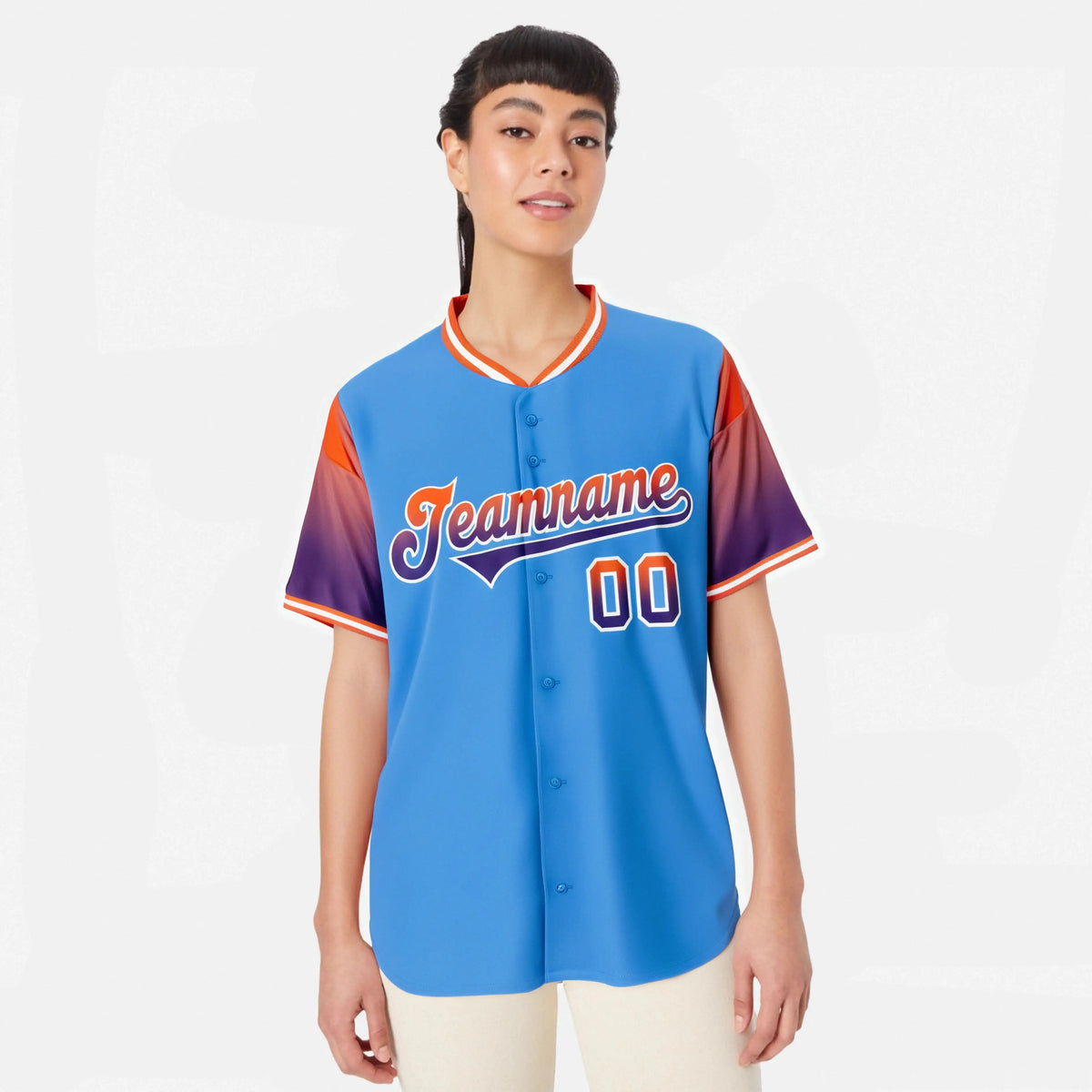 Custom Powder Blue Orange-Purple Gradient Fashion Authentic Baseball Jersey