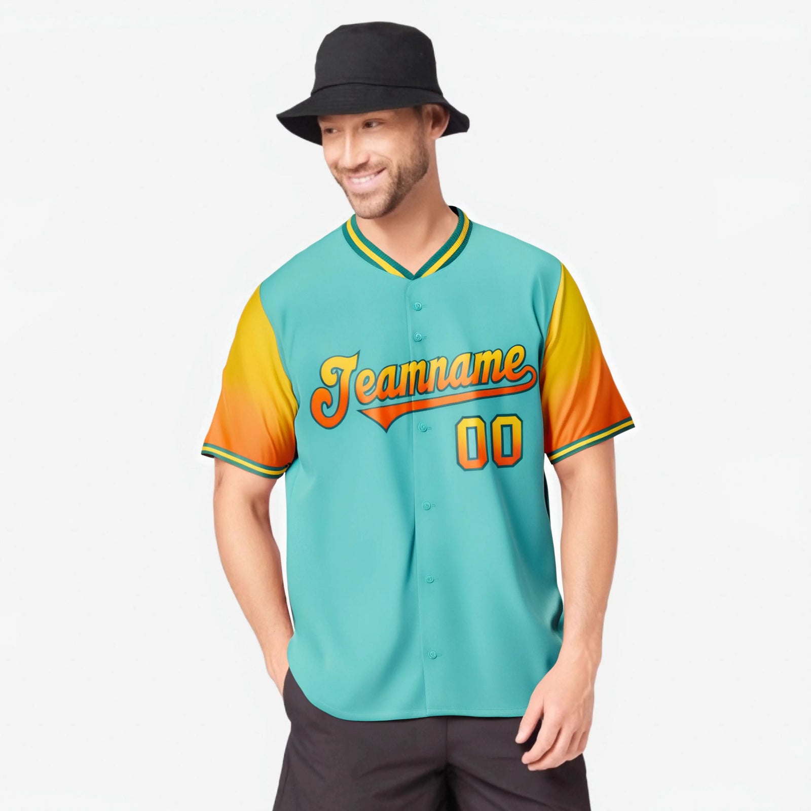 Custom Aqua Gold-Orange Gradient Fashion Authentic Baseball Jersey