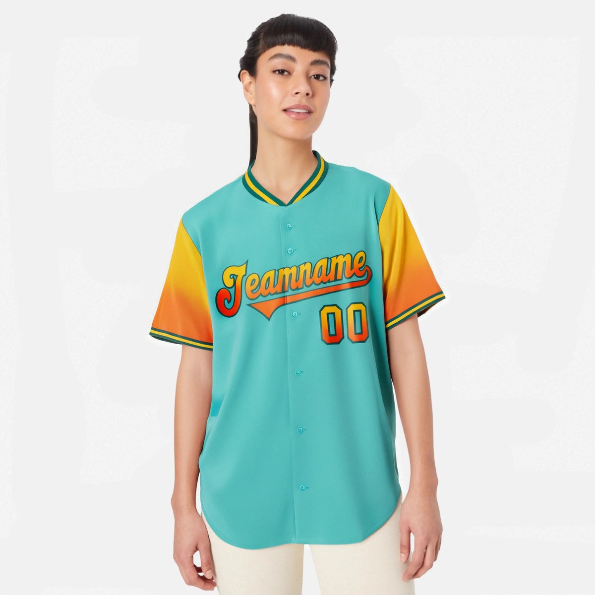 Custom Aqua Gold-Orange Gradient Fashion Authentic Baseball Jersey