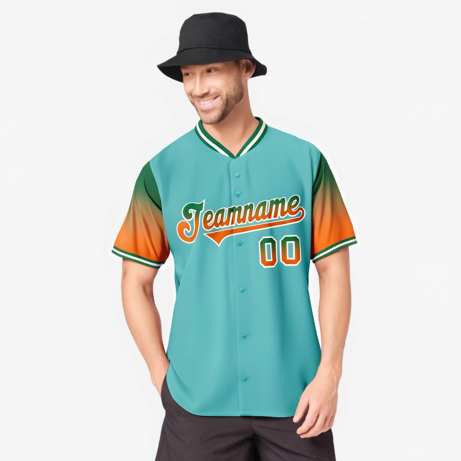 Custom Aqua Green-Orange Gradient Fashion Authentic Baseball Jersey