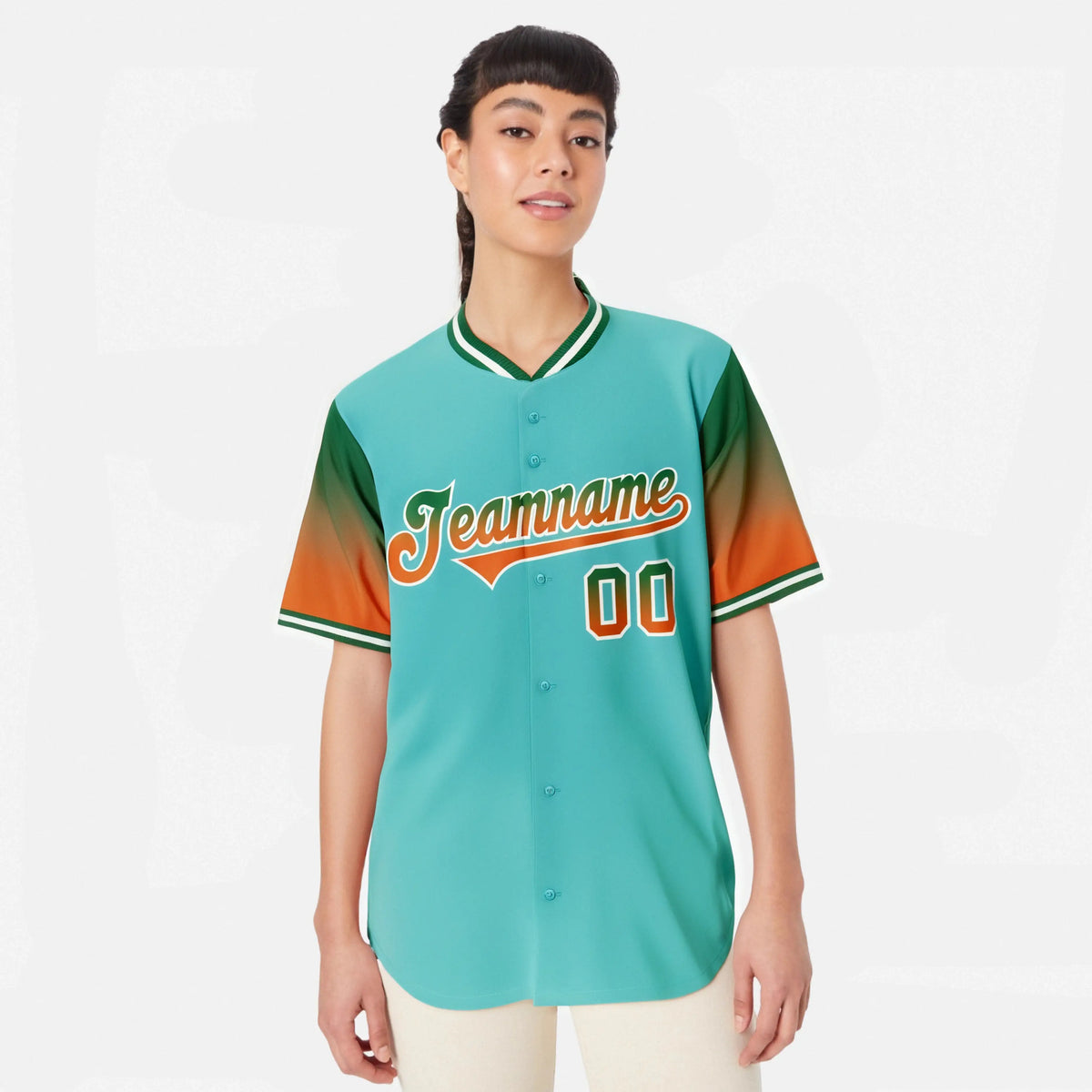 Custom Aqua Green-Orange Gradient Fashion Authentic Baseball Jersey