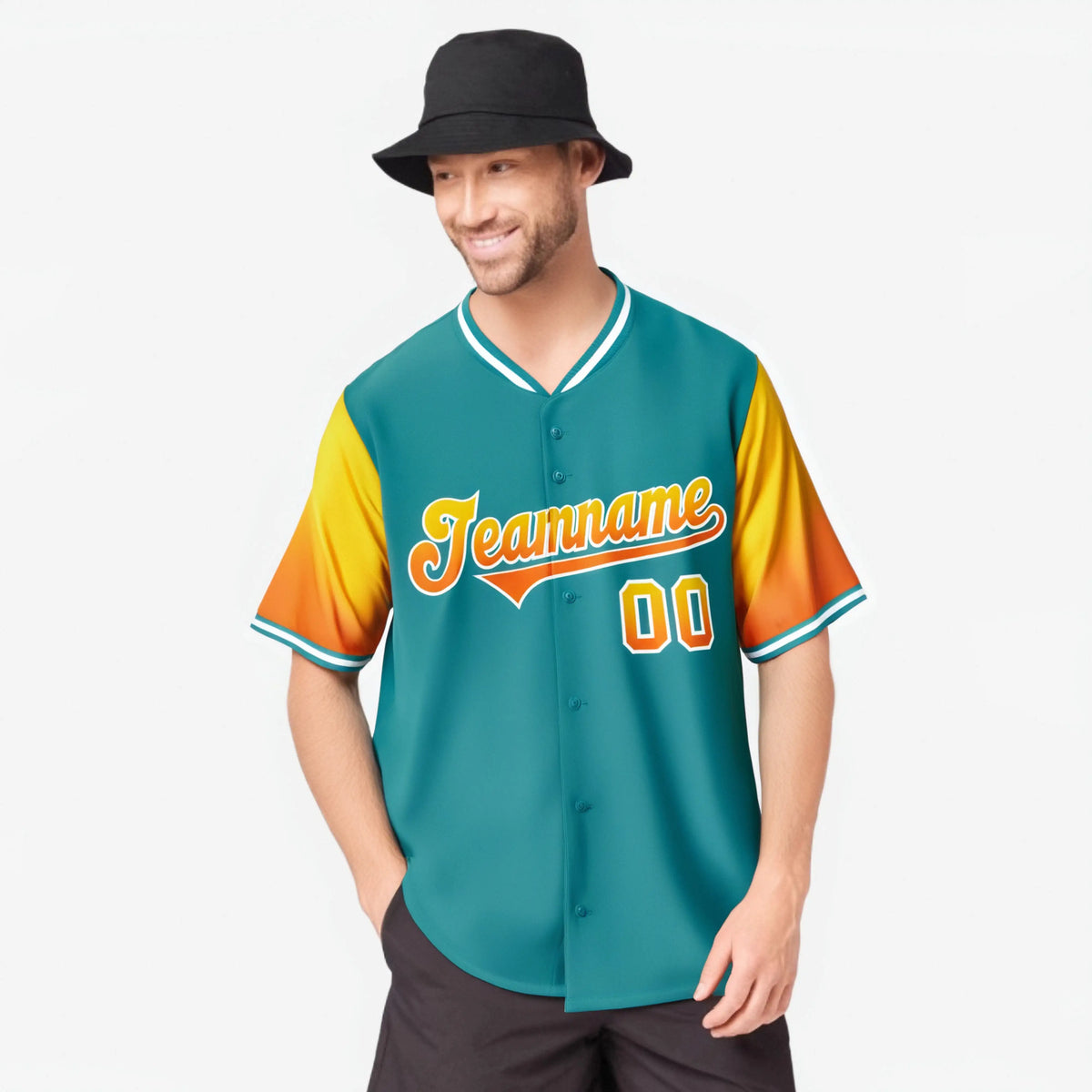 Custom Aqua Gold-Orange Gradient Fashion Authentic Baseball Jersey
