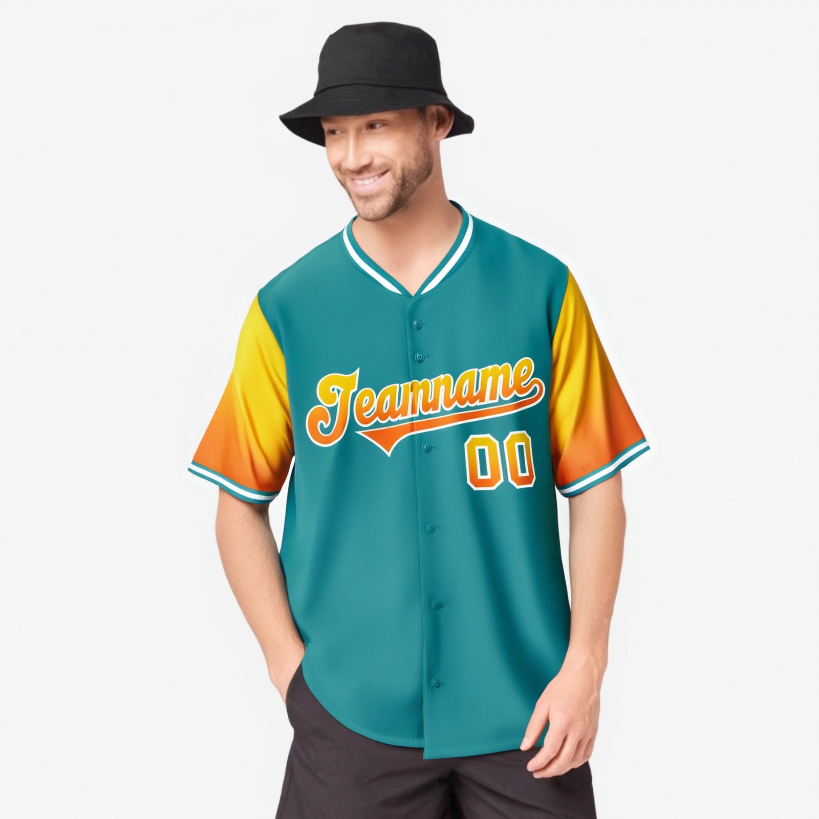 Custom Aqua Gold-Orange Gradient Fashion Authentic Baseball Jersey