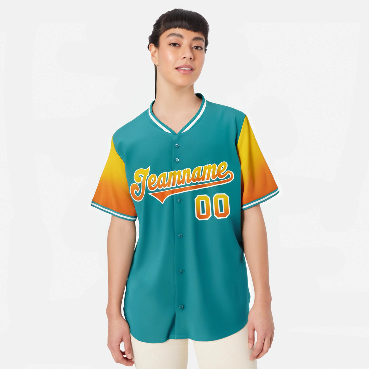 Custom Aqua Gold-Orange Gradient Fashion Authentic Baseball Jersey