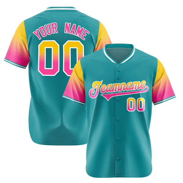 Custom Aqua Gold-Pink Gradient Fashion Authentic Baseball Jersey