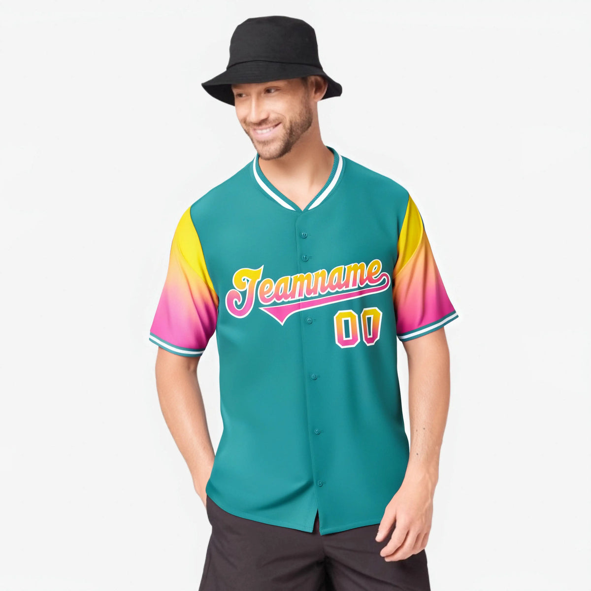 Custom Aqua Gold-Pink Gradient Fashion Authentic Baseball Jersey