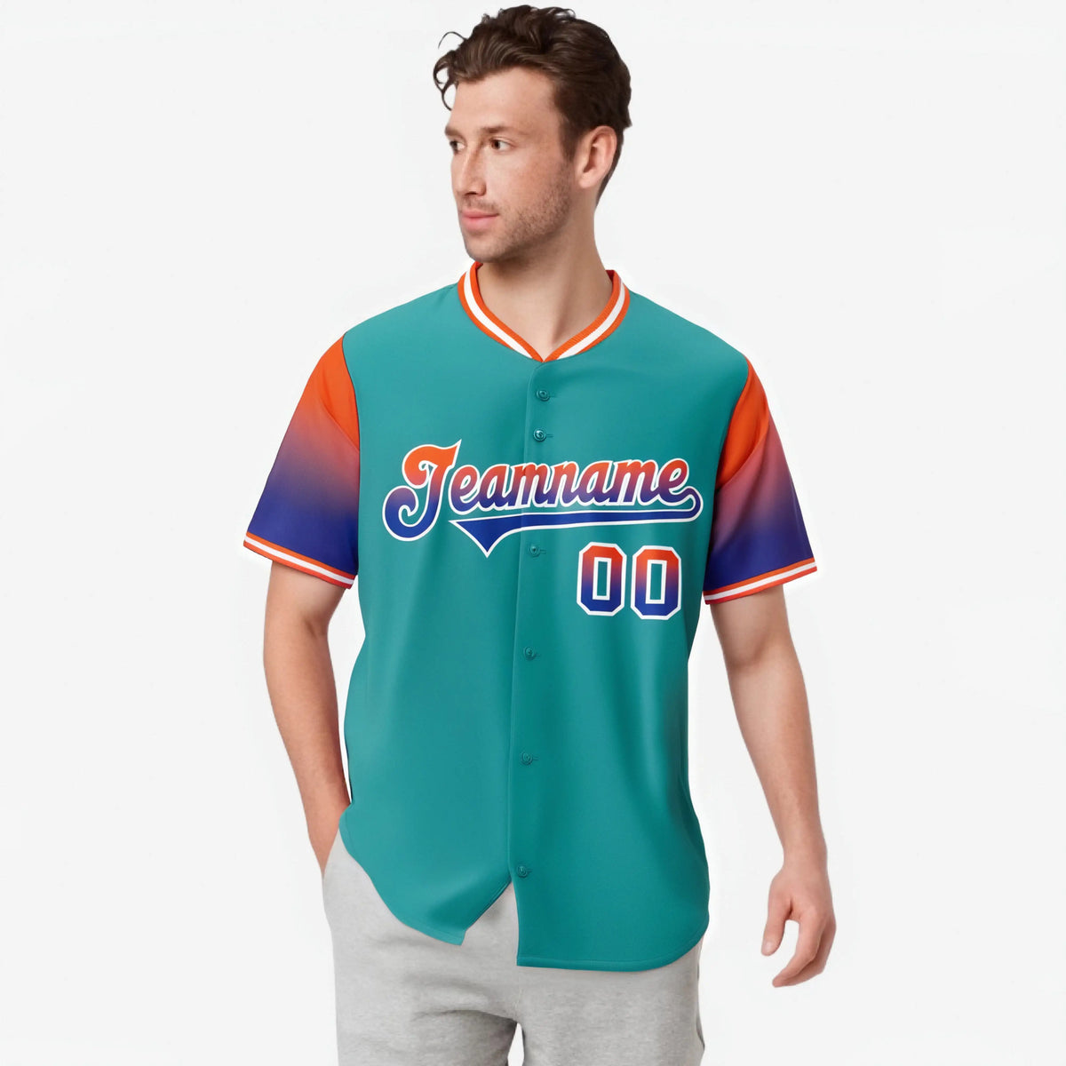 Custom Aqua Orange-Royal Blue Gradient Fashion Authentic Baseball Jersey