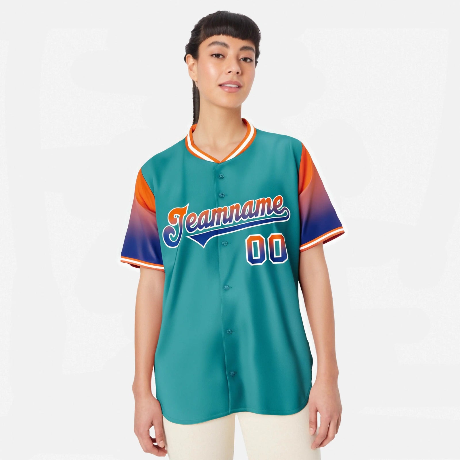 Custom Aqua Orange-Royal Blue Gradient Fashion Authentic Baseball Jersey