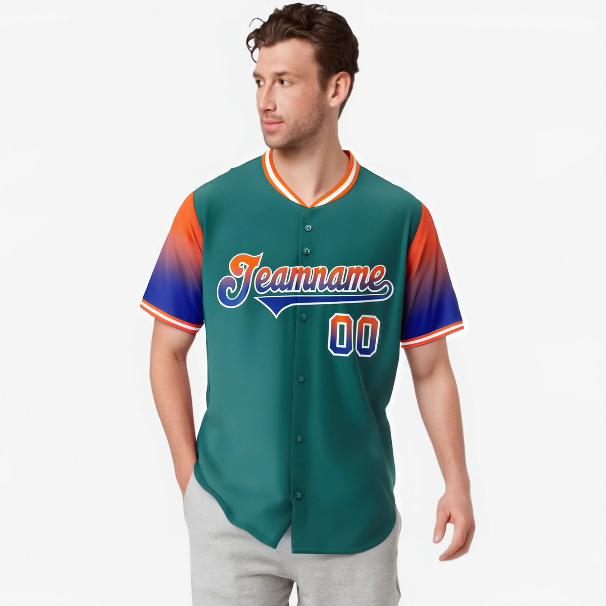 Custom Midnight Green Orange-Royal Blue Gradient Fashion Authentic Baseball Jersey