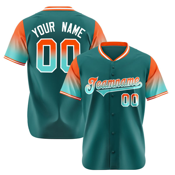 Custom Aqua Orange-Bright Green Gradient Fashion Authentic Baseball Jersey