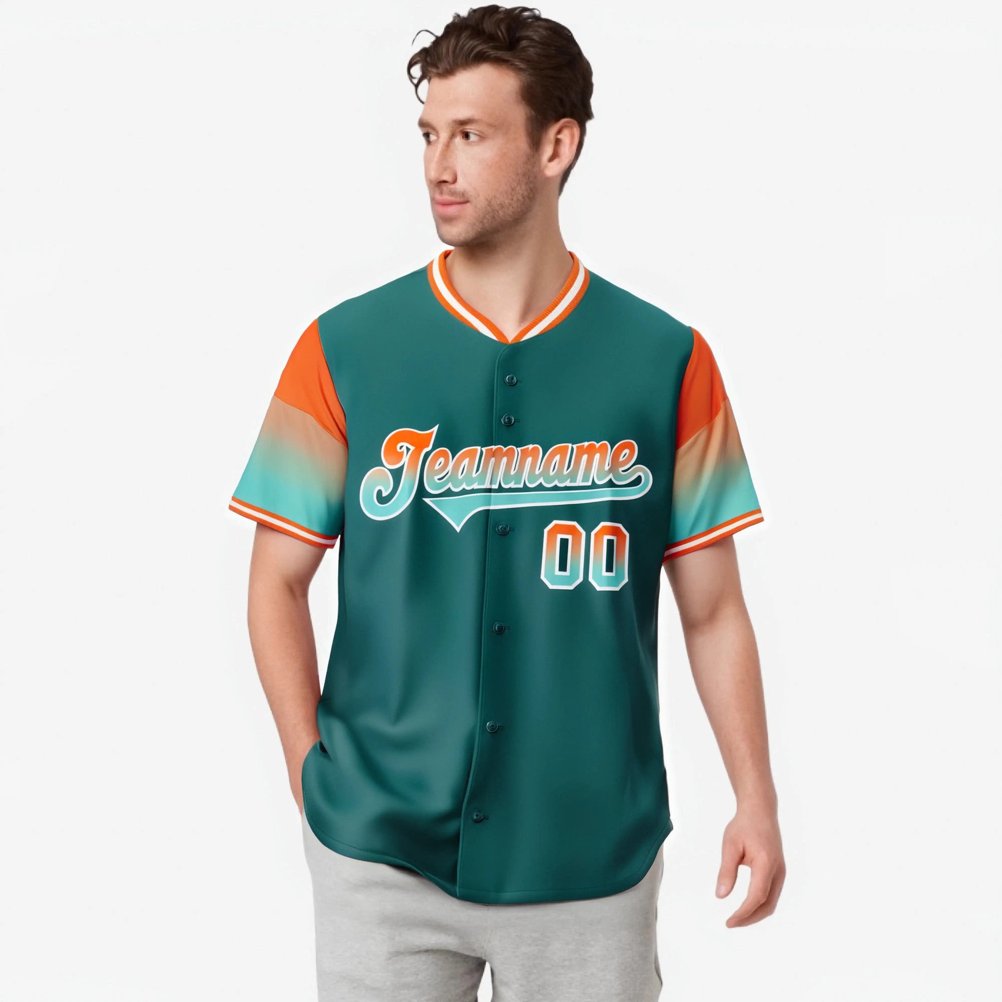 Custom Midnight Green Orange-Aqua Gradient Fashion Authentic Baseball Jersey