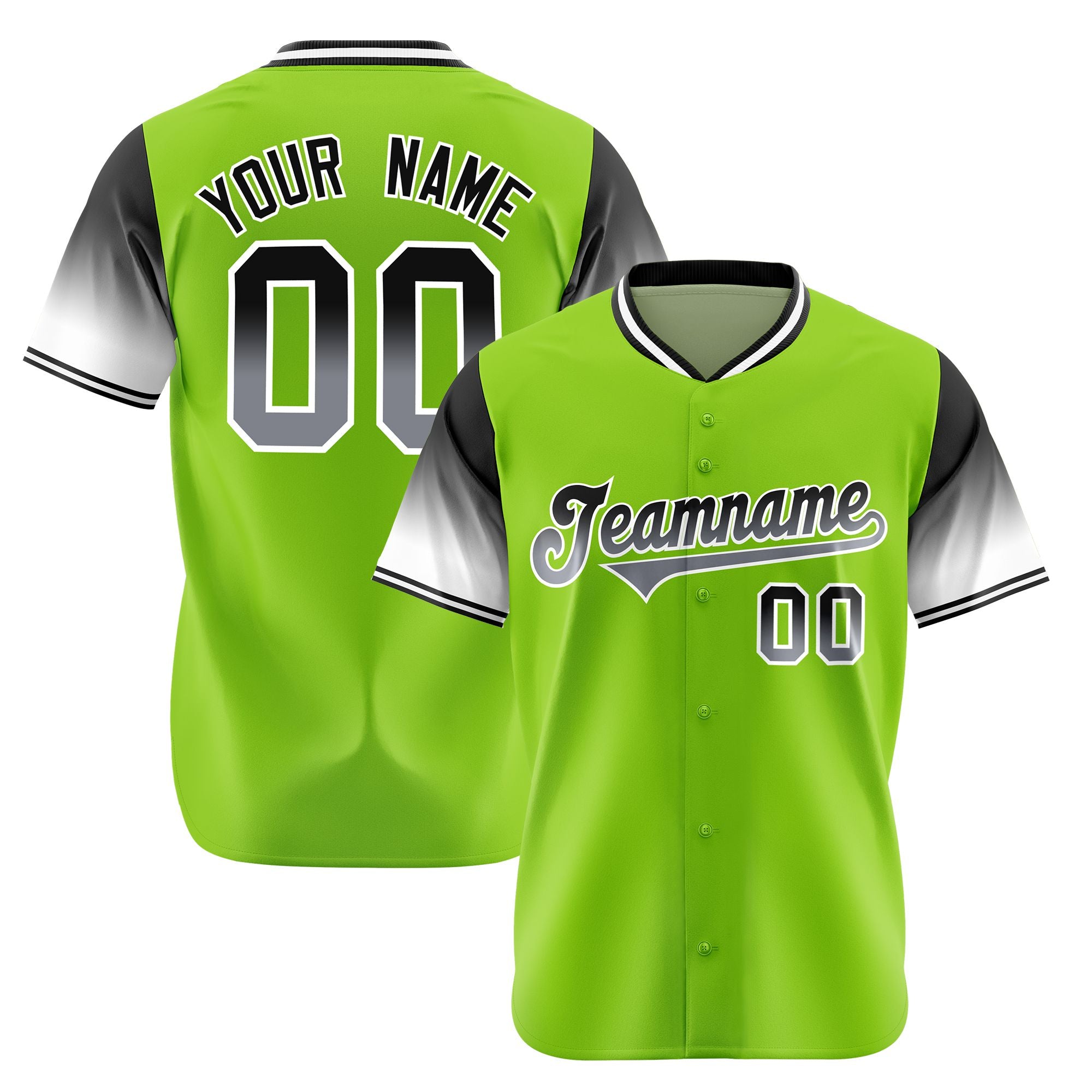 Custom Neon Green Dark Gray-Gray Gradient Fashion Authentic Baseball Jersey