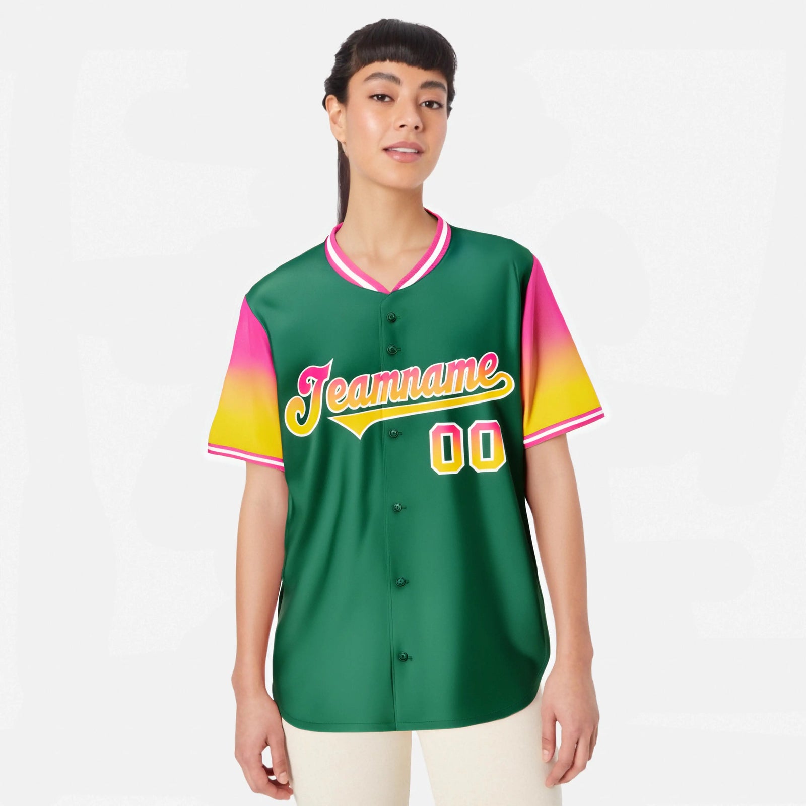 Custom Green Pink-Gold Gradient Fashion Authentic Baseball Jersey