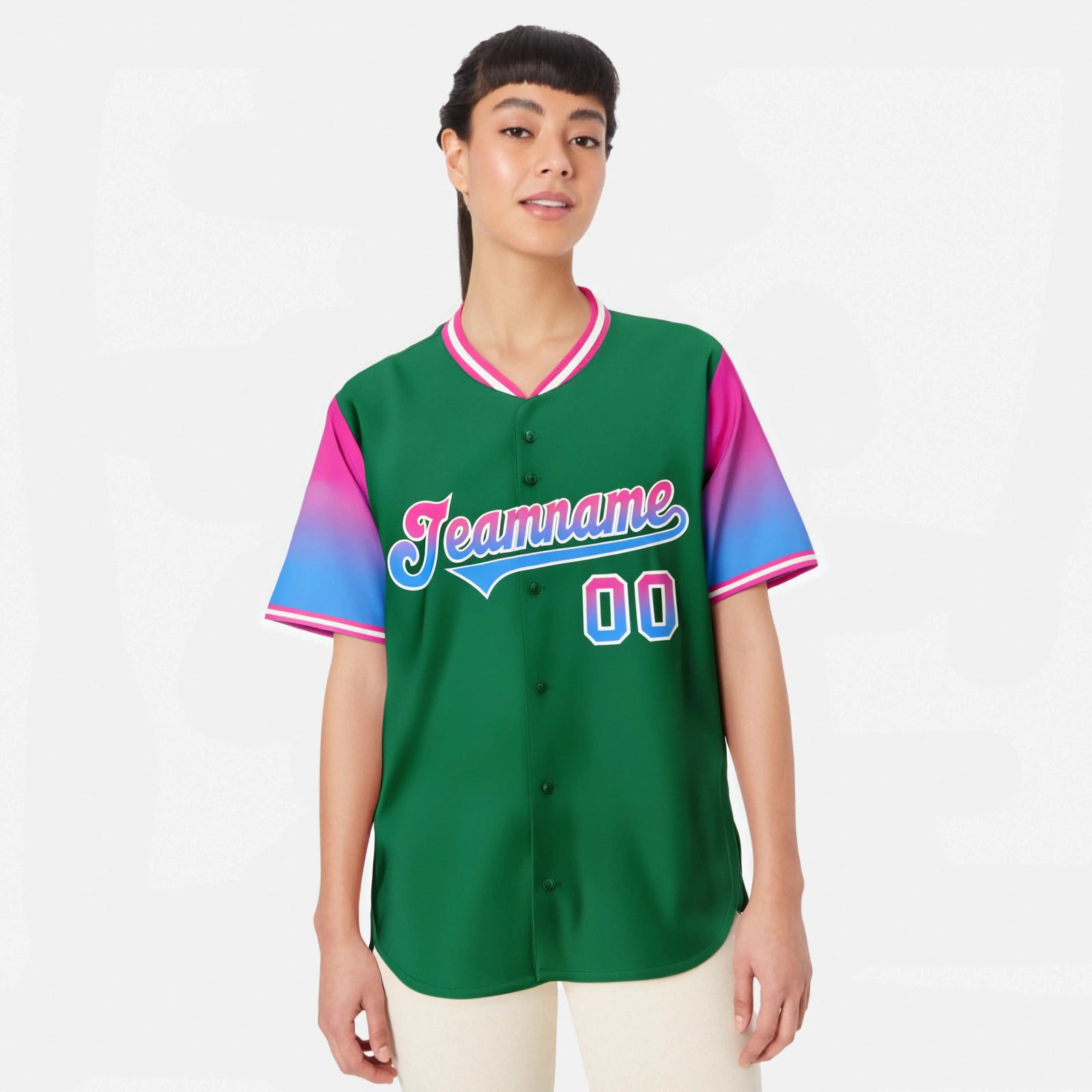 Custom Green Pink-Powder Blue Gradient Fashion Authentic Baseball Jersey