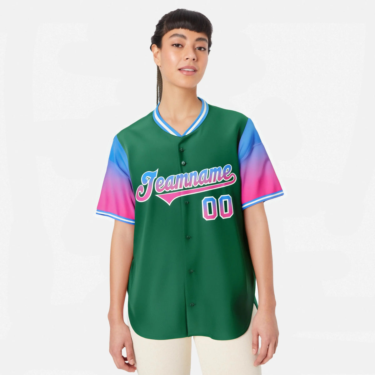 Custom Green Powder Blue-Pink Gradient Fashion Authentic Baseball Jersey