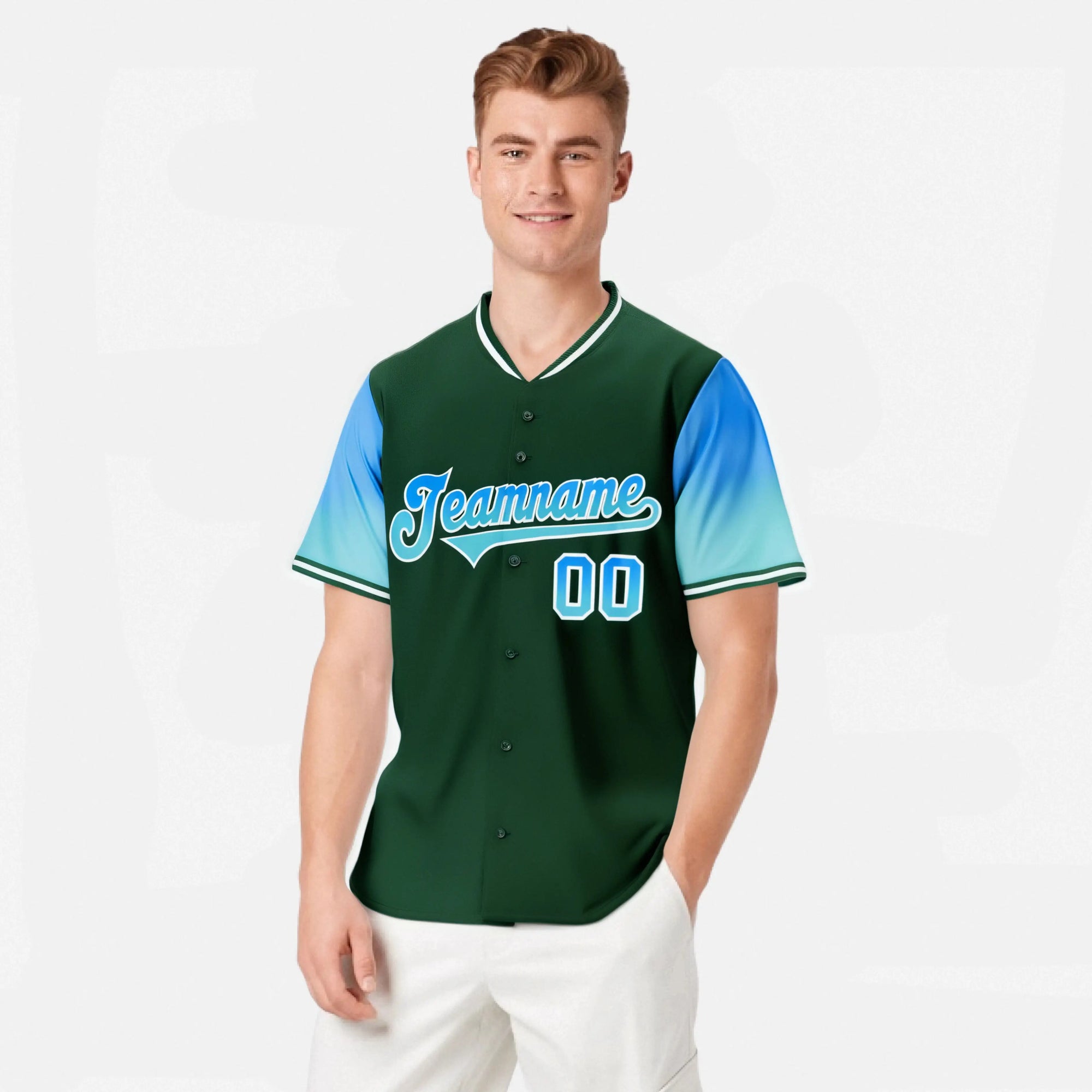 Custom Green Powder Blue-Aqua Gradient Fashion Authentic Baseball Jersey