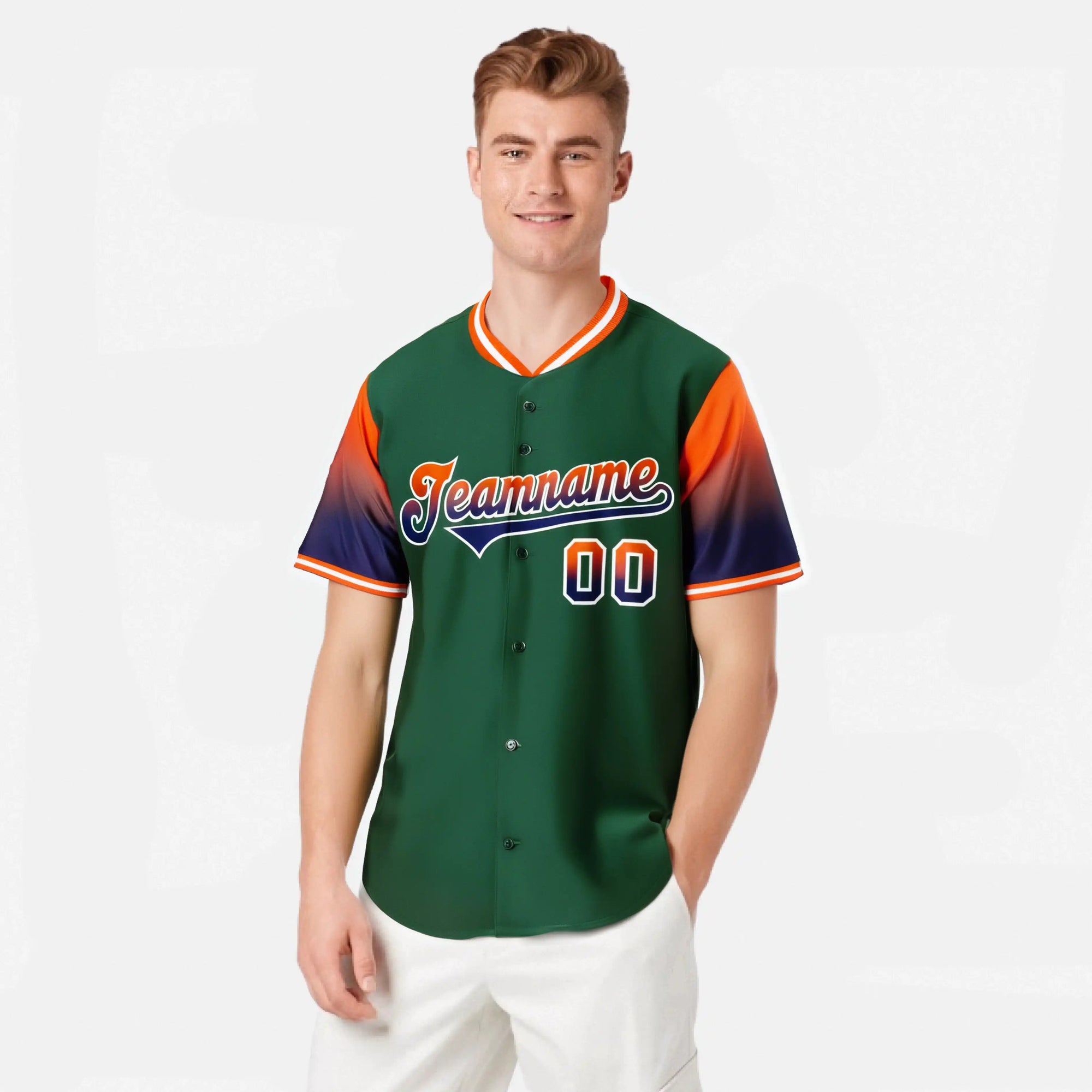 Custom Green Orange-Navy Gradient Fashion Authentic Baseball Jersey