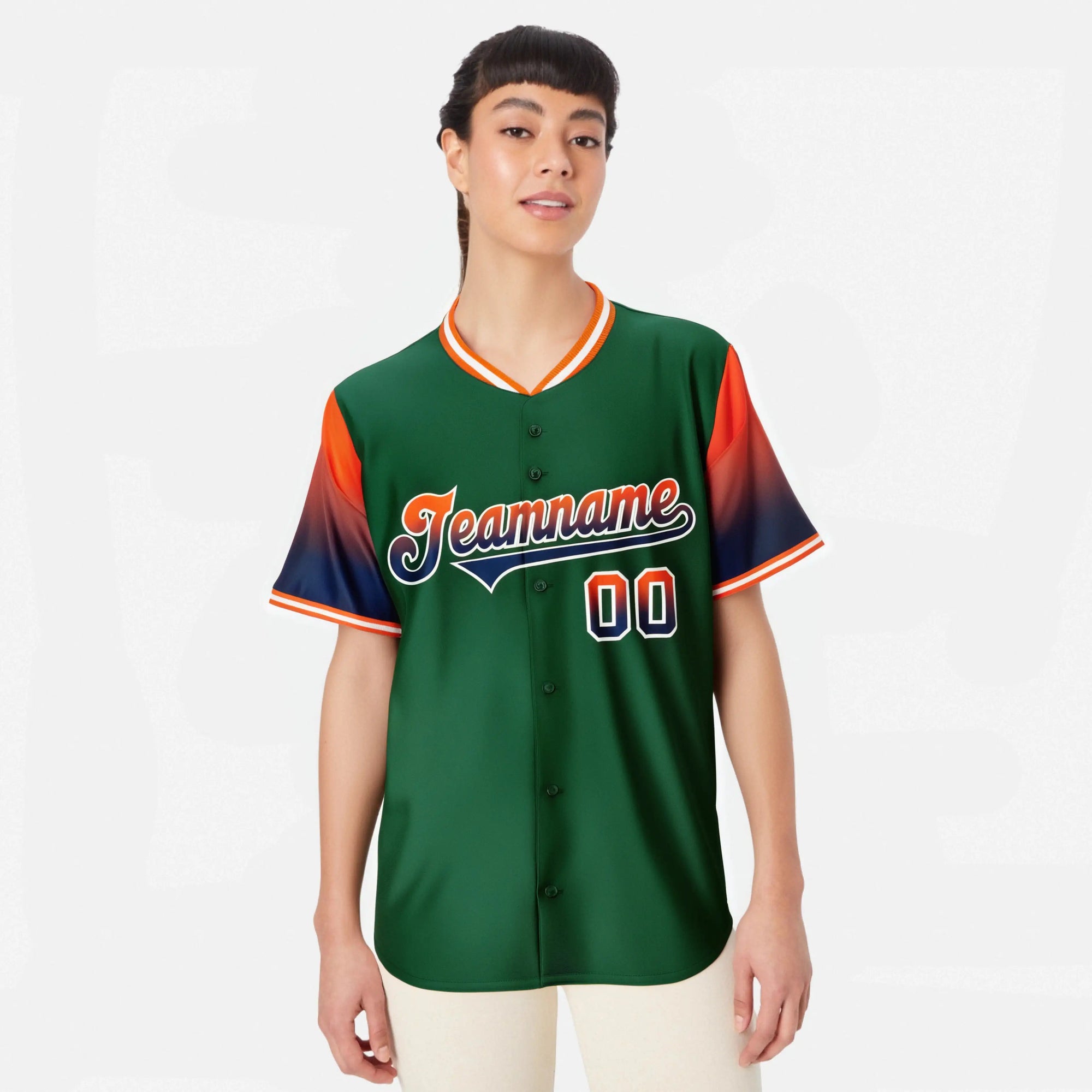 Custom Green Orange-Navy Gradient Fashion Authentic Baseball Jersey