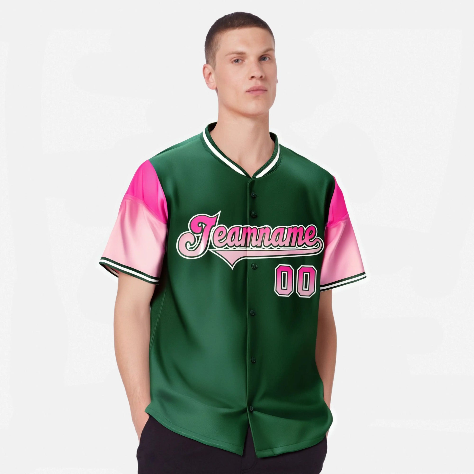 Custom Green Pink-Light Pink Gradient Fashion Authentic Baseball Jersey