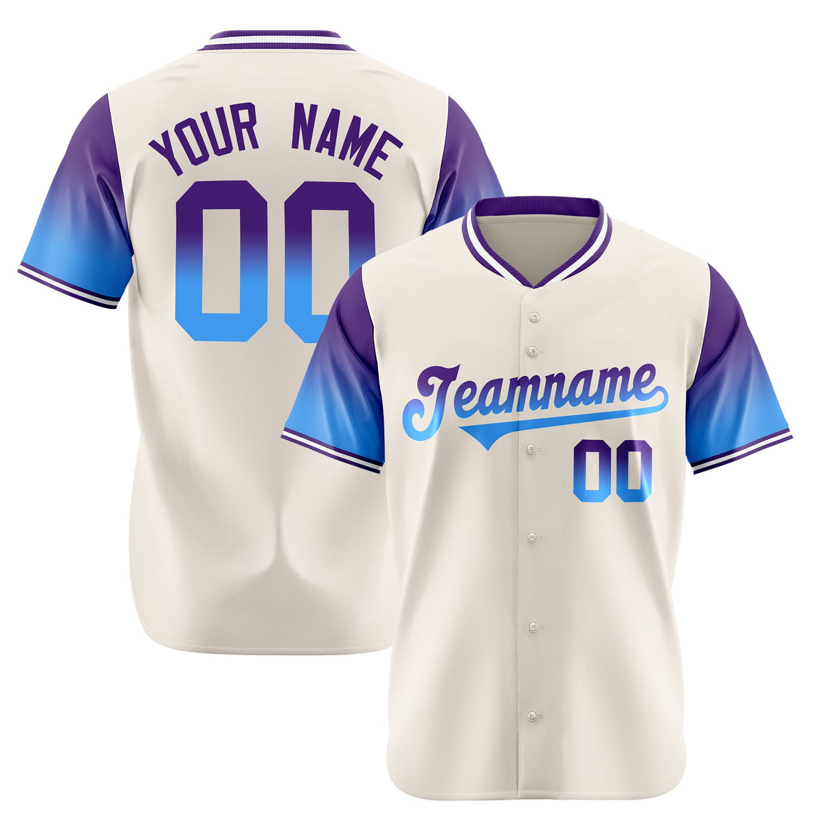 Custom Cream Purple-Powder Blue Gradient Fashion Authentic Baseball Jersey