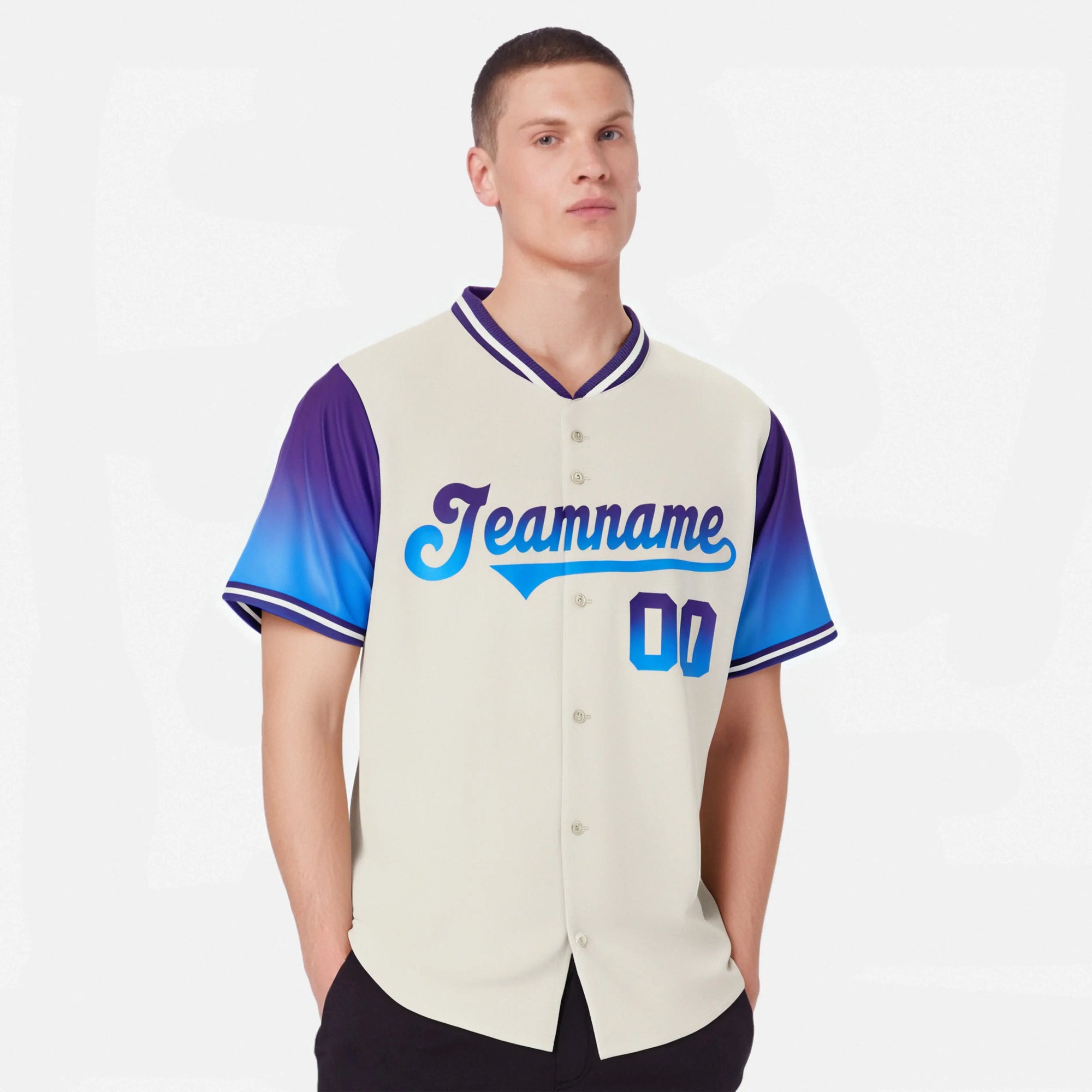 Custom Cream Purple-Powder Blue Gradient Fashion Authentic Baseball Jersey