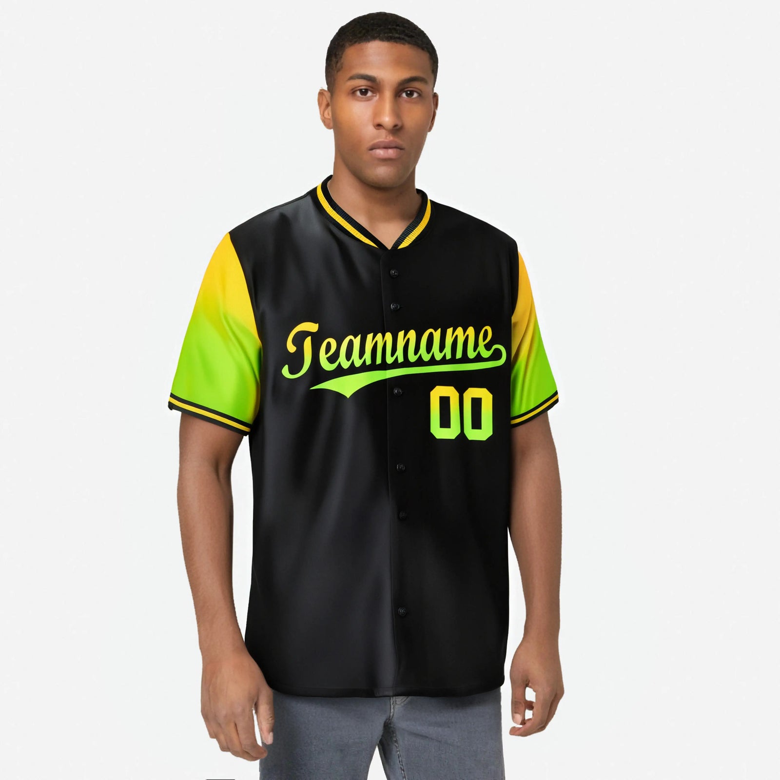 Custom Black Gold-Neon Green Gradient Fashion Authentic Baseball Jersey