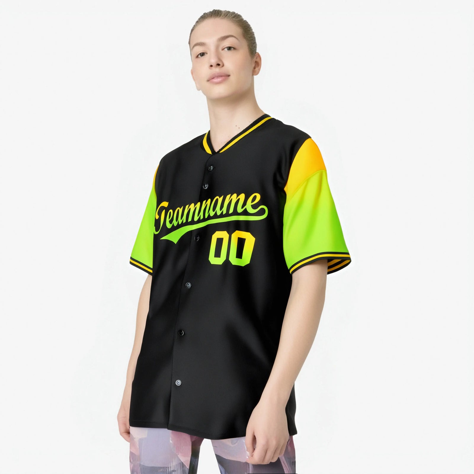 Custom Black Gold-Neon Green Gradient Fashion Authentic Baseball Jersey