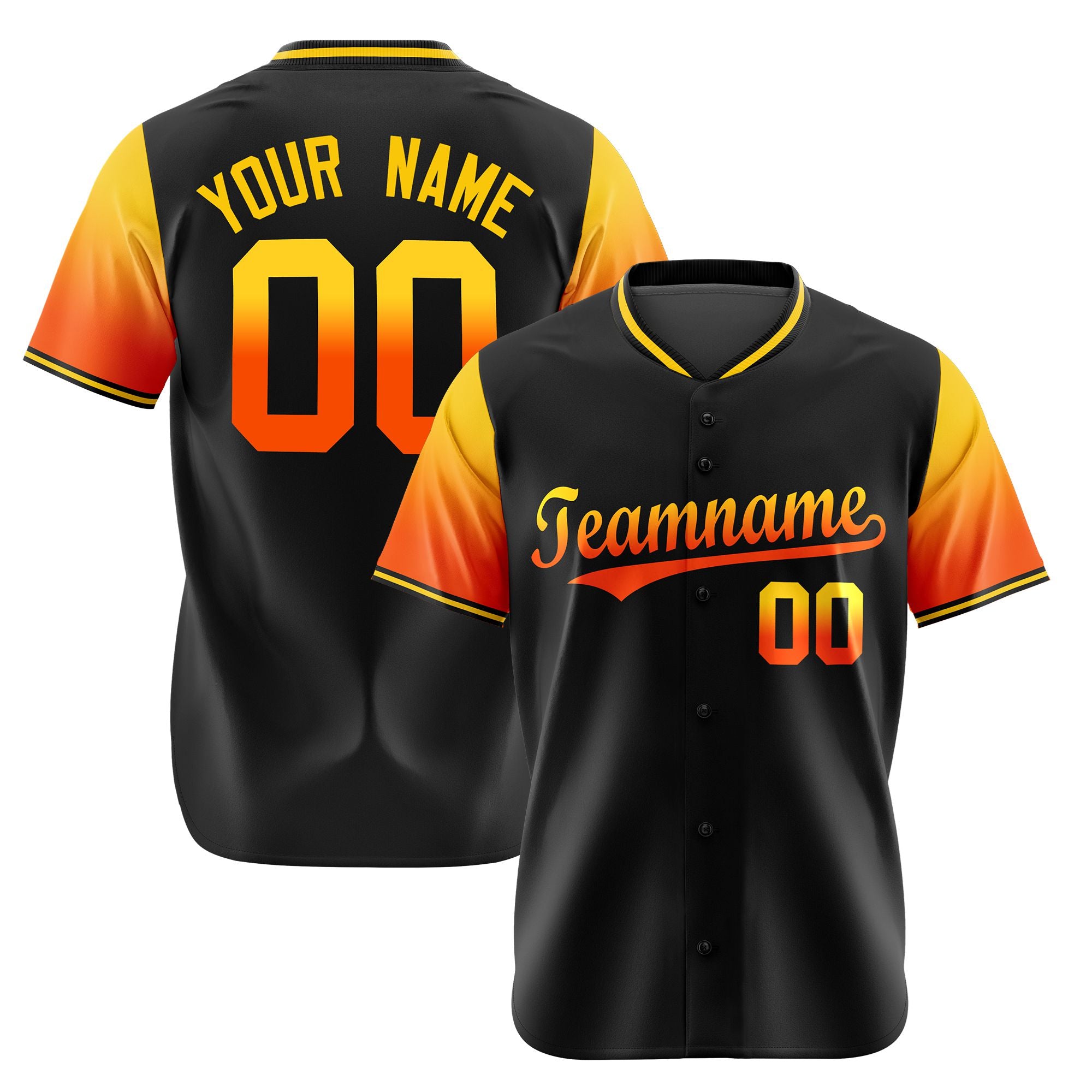 Custom Black Gold-Orange Gradient Fashion Authentic Baseball Jersey