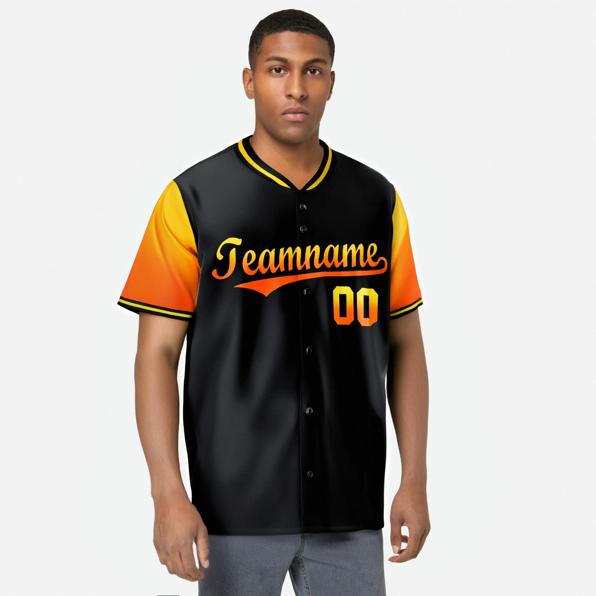 Custom Black Gold-Orange Gradient Fashion Authentic Baseball Jersey