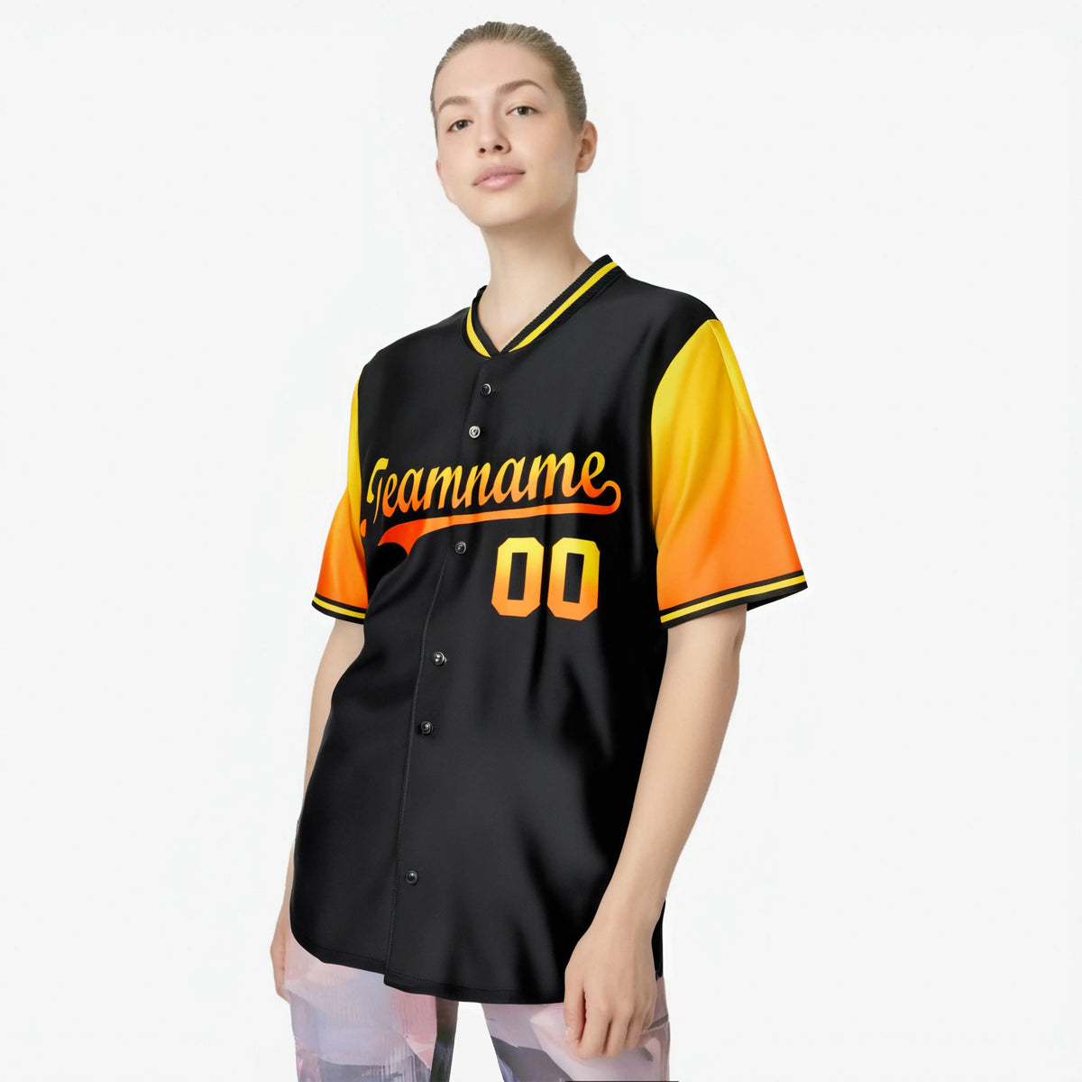 Custom Black Gold-Orange Gradient Fashion Authentic Baseball Jersey